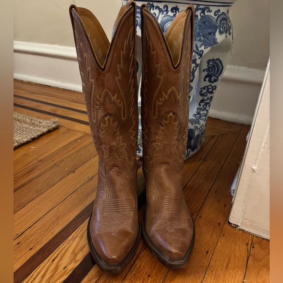 Old West Shoes - Old West LF1529 Women’s Tan Leather Heeled Cowboy Boots